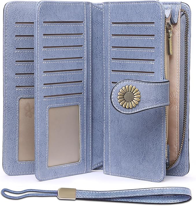SENDEFN Wallets for Women Leather Credit Card Holder with RFID Blocking Large Capacity Wristlet - Image 1